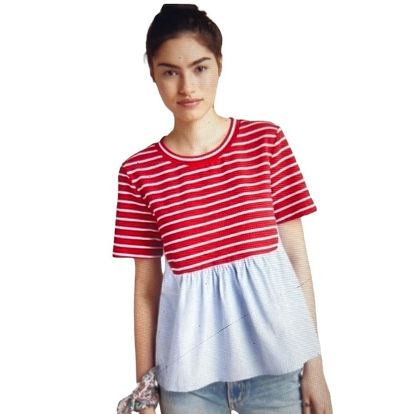 Anthropologie Striped Chambray Blouse - Picture 1 of 5